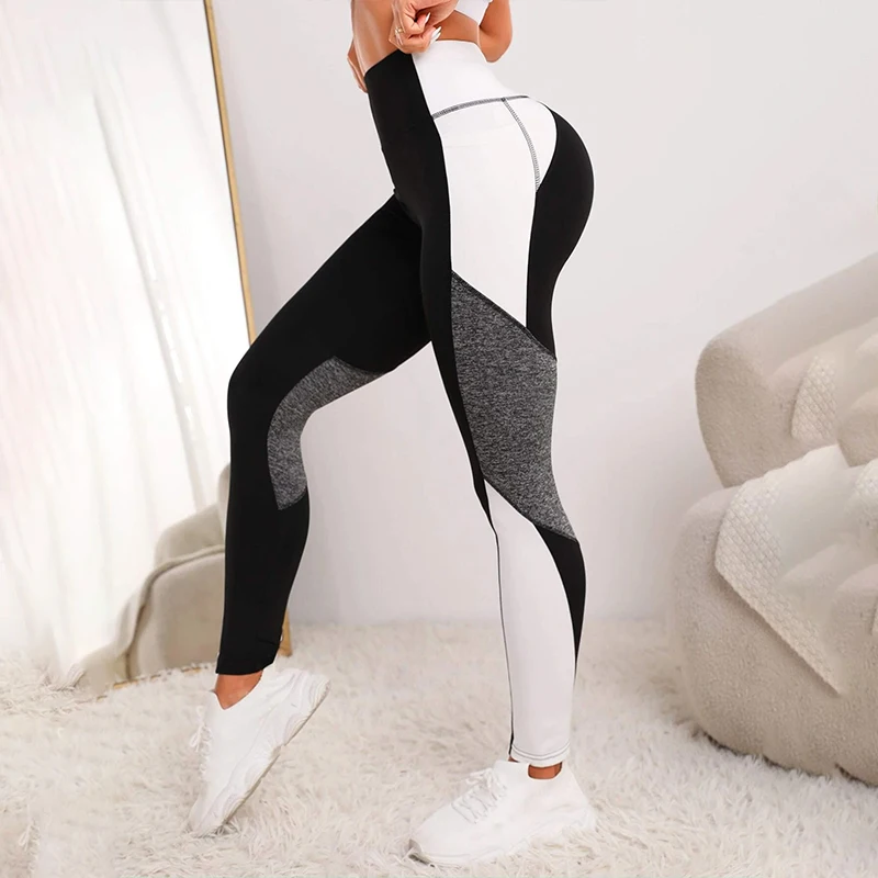 Pantalones de Yoga de cintura alta con bolsillos para mujer, Leggings de entrenamiento con Control de barriga, color bloqueado