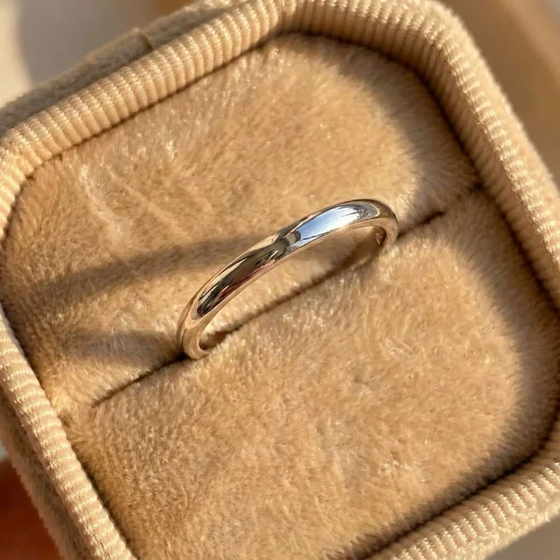 925 Sterling Silver 2mm Gold Colour Smooth Simple Fashion Stackable Ring For Women Exquisite Wedding Party Minimalist Jewelry