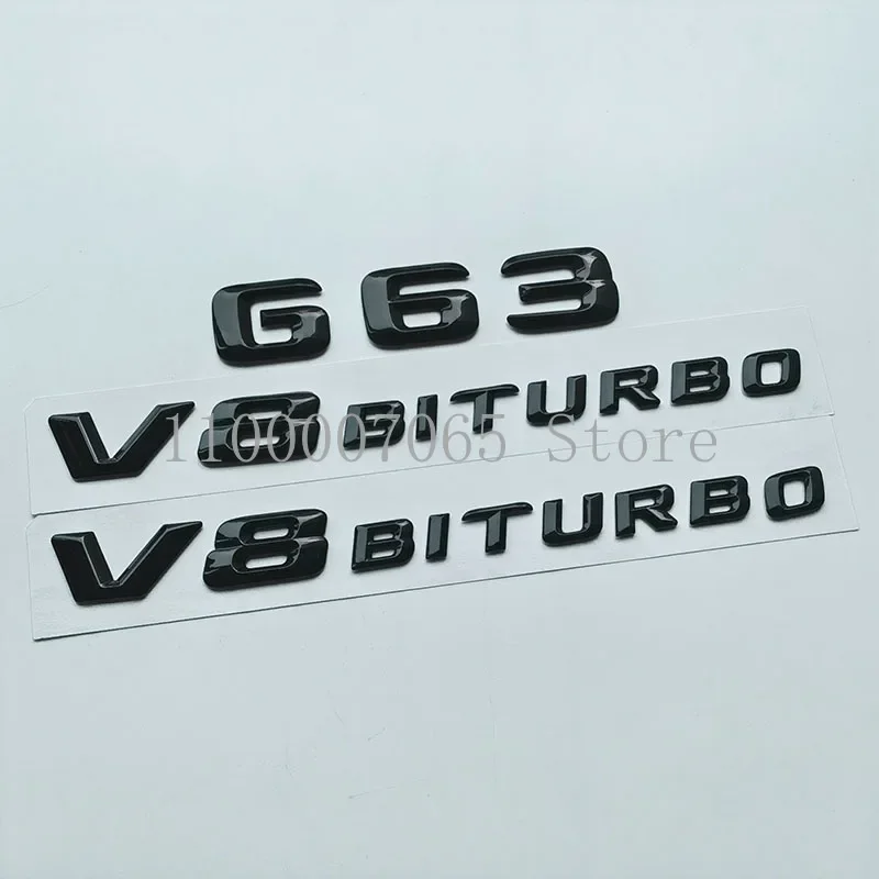 2015 Glossy Black Sharp Letters G63 V8 Biturbo Top ABS Emblem for W463 Car Side Trunk Nameplate Logo Sticker