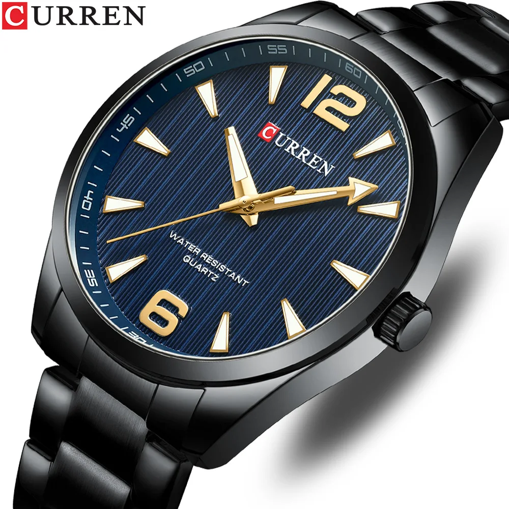 CURREN 8434 นาฬิกาผู้ชายเงินทองสีดําสแตนเลสแฟชั่นธุรกิจนาฬิกาควอทซ์