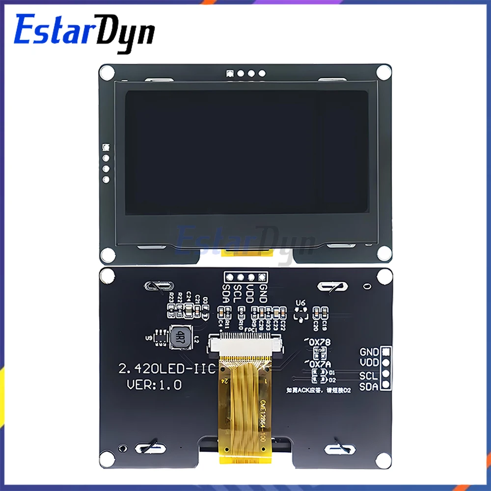 Módulo de exibição OLED Estardyn de 2,4 polegadas, display de 2,4 polegadas, resolução 128x64, acionado por SSD1309, interface IIC de 4 pinos