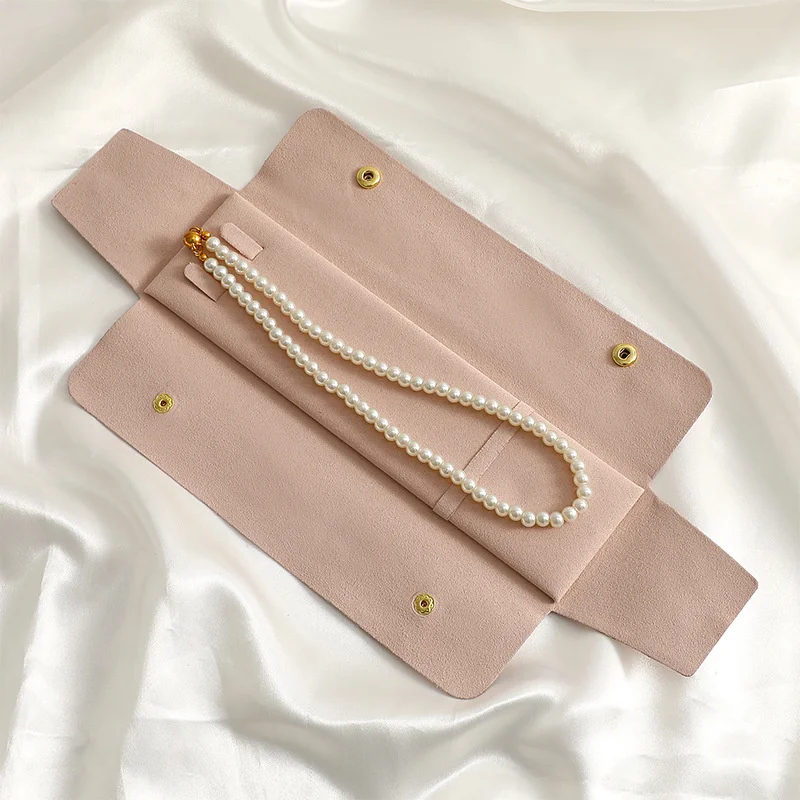 Necklace Storage Bag Bracelet Pouch Portable Jewelry Organizer Bags Women Multi-Functional Snap Pouch 2024 New Simple Solid Bag