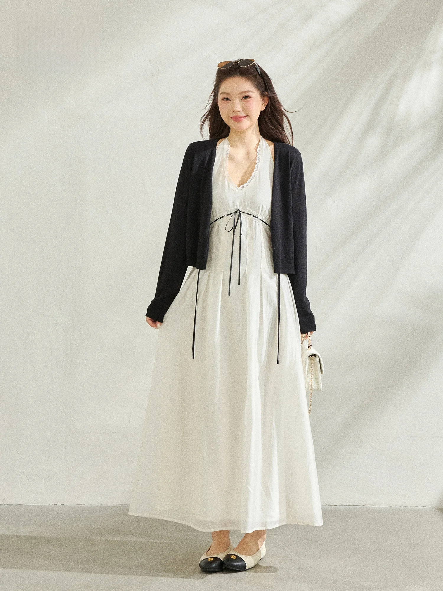 

Платье женское больших размеров Zhang Da с длинным кружевным вырезом, черно-белым цветочным принтом, белой юбкой А-силуэта с завышенной талией, в деловом стиле