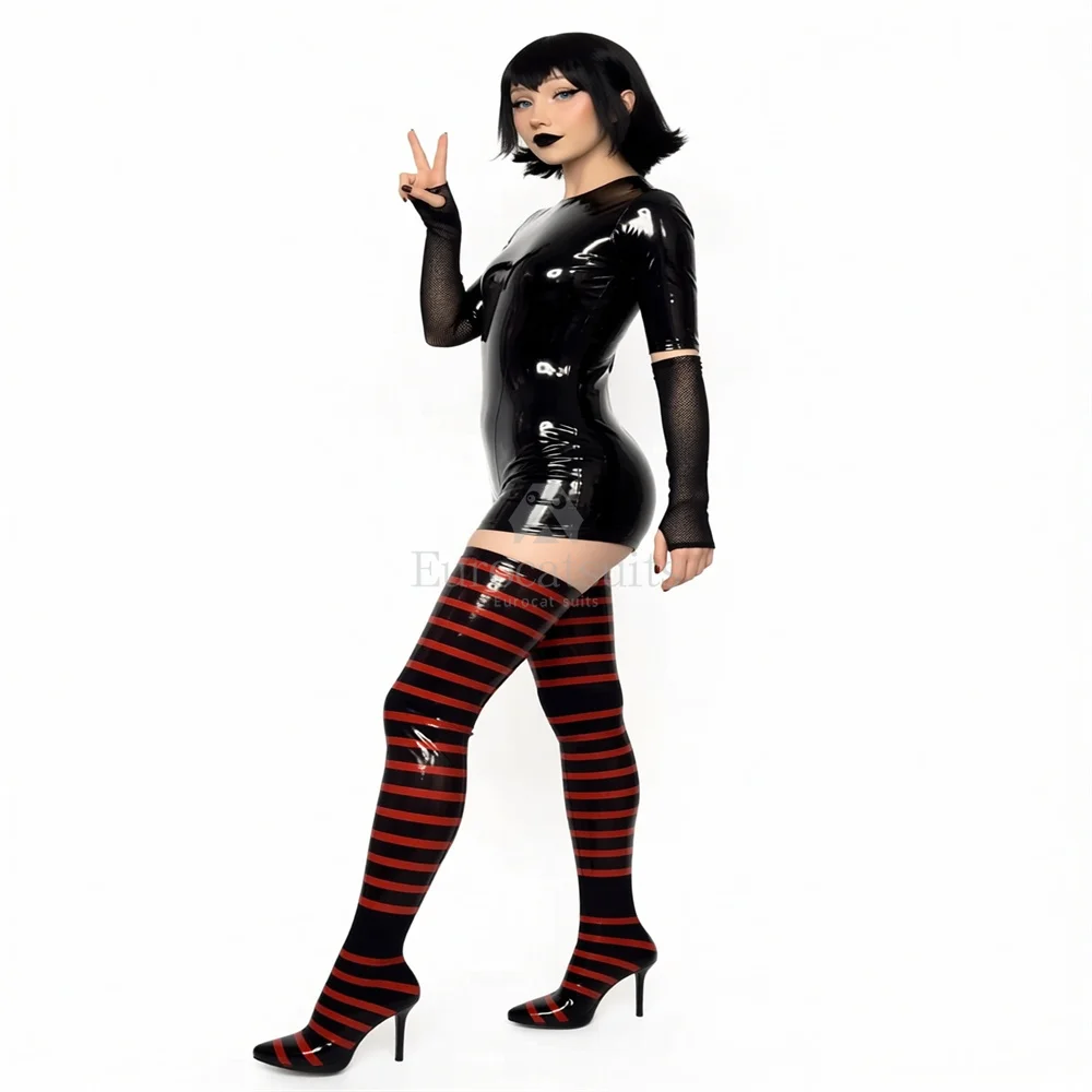 

Latex sexy catsuit handmade wear inspired Dress back zipper rubber Short back dressing cus customized