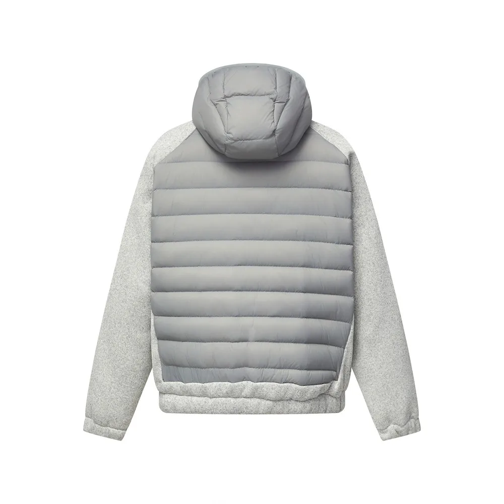 MWJLPWQ Men's Hooded Down Jacket Winter Warm Knitted Patchwork Design Raglan Sleeves Double-Zipper Outerwear Trendy Style 21523