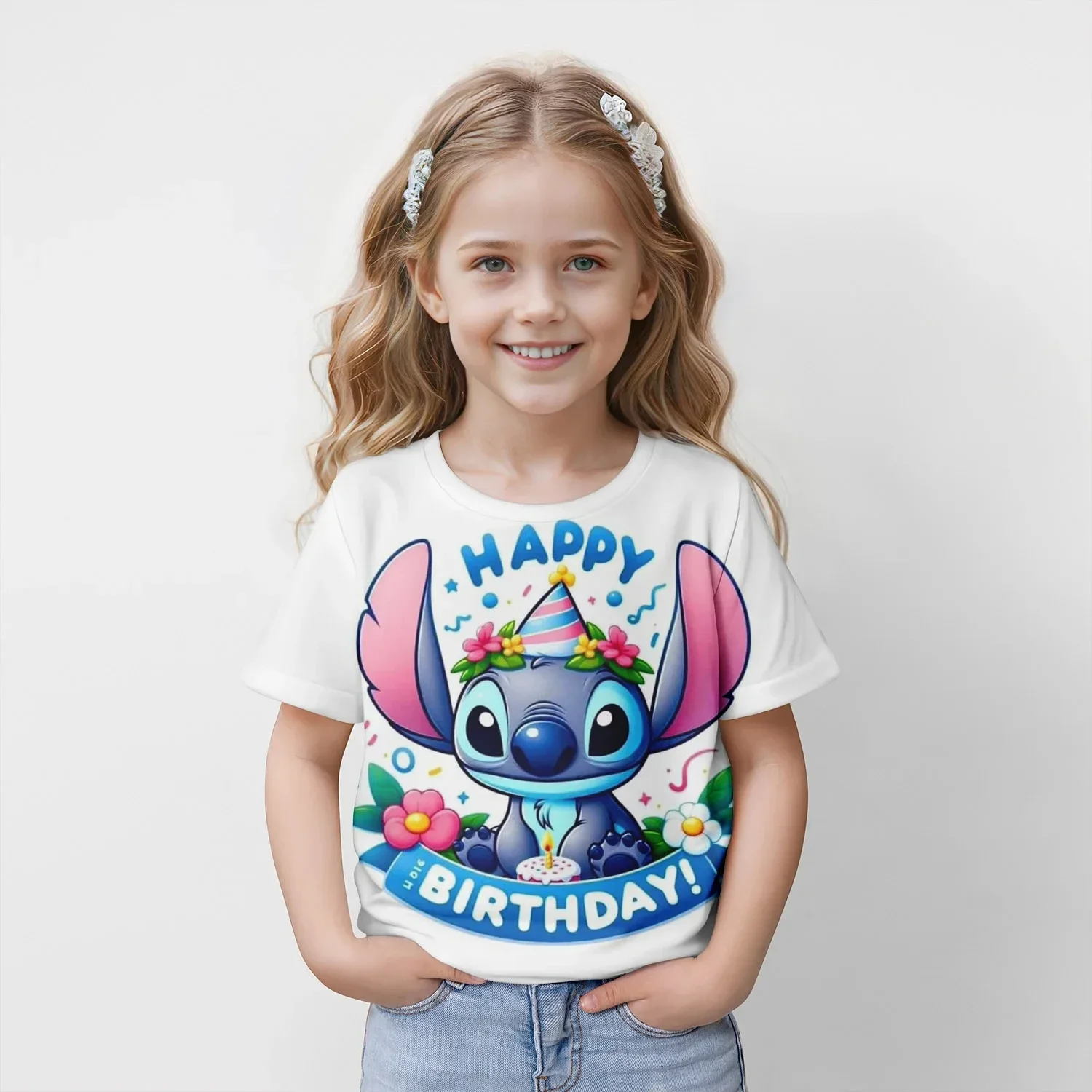 Disney children's summer animation Stitch series 3D printing quick-drying breathable casual T-shirt boys and girls the same top