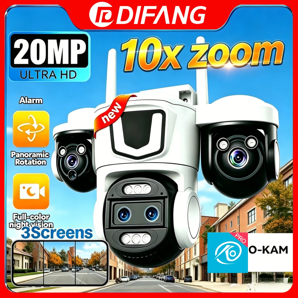 

New 10K 20MP WiFi Camera Outdoor Three Screen 20MP CCTV External IP Cam 10X Zoom 8K 15MP Video Surveillance Camera