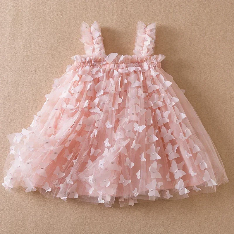 Butterfly Wings Summer Dresses for Girls Kids Birthday Princess Tulle Dress Children Holiday Beach Casual Clothes Vestidos 1-5Y