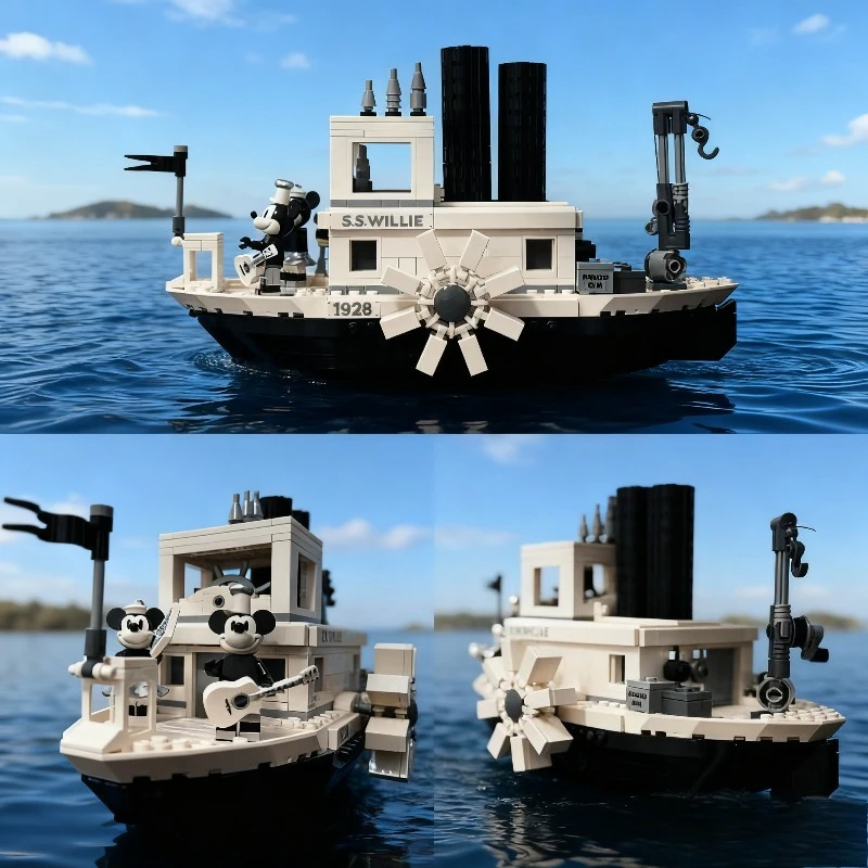 MINISO 751 pièces Diseny 21317 bricolage Steamboat Willie idées assemblage décoration de la maison ornement garçons filles cadeaux d'anniversaire