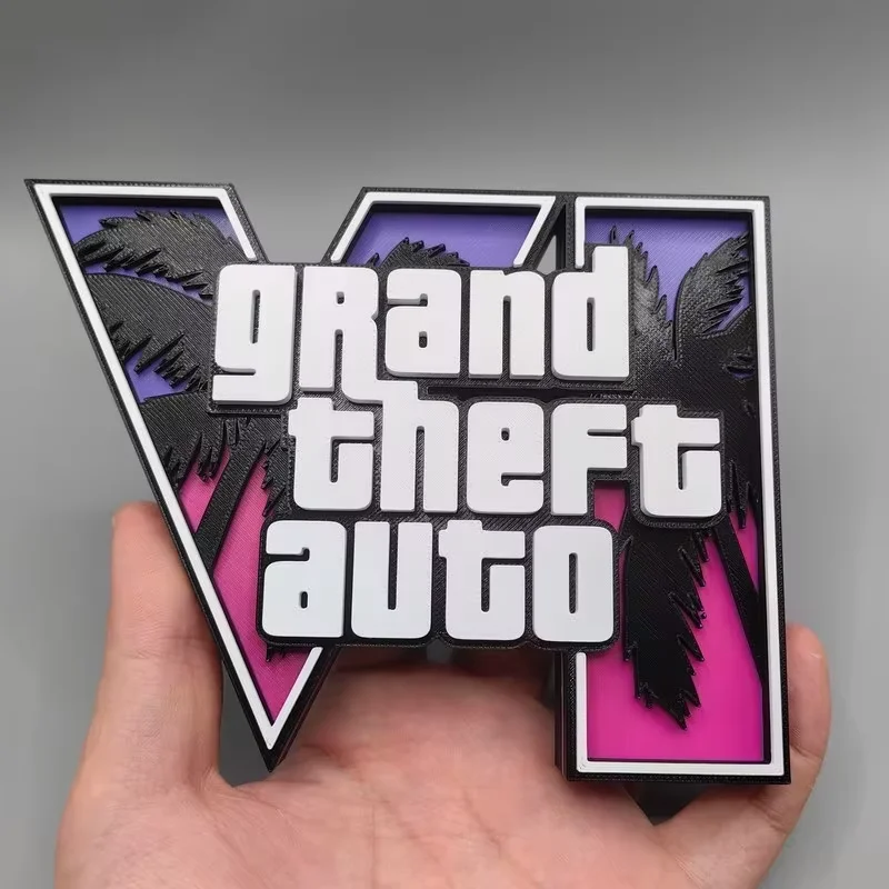 Em Estoque GTA 6 Grand Theft Auto Fonte 3D Ornamento de Mesa Criativo Personalizado Premium Moderno Colecionável Decoração de Exibição Presente