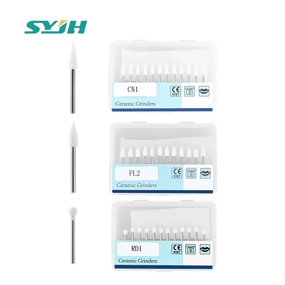

12Pcs/Box Dental Ceramic Grinders FG Burs FL2 CN1 RD1 Polishing Abrasion Point Bur Dentistry Material For Polishing Whitening