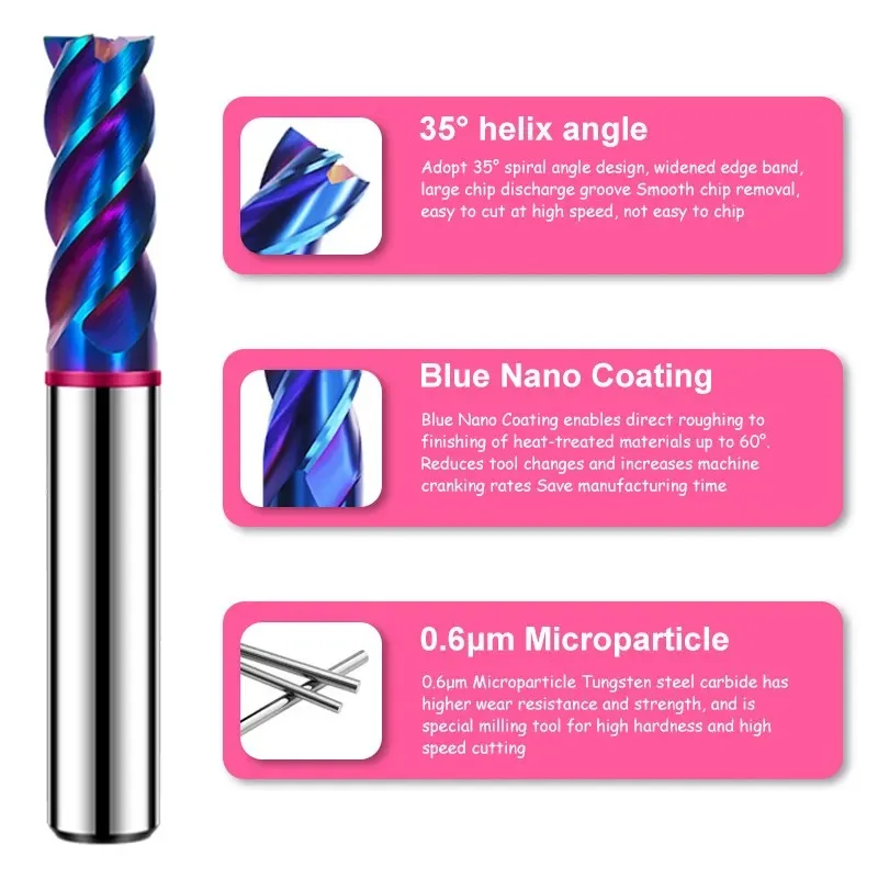 SHAZAM TGP-HRC70 4F Color Circle Flat End Mill Tungsten Steel Carbide Blue Coating  Milling Cutter For CNC Mechanical Endmills