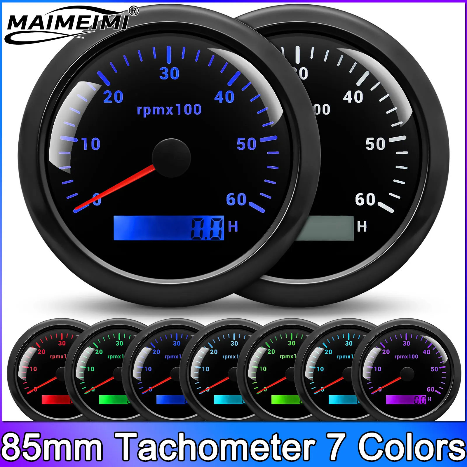 

3000 4000 6000 8000 об/мин 85 мм автомобильный тахометр для лодки морской тахометр с ЖК-дисплеем счетчика часов тахометр для лодки 12 В/24 В 7 цветов