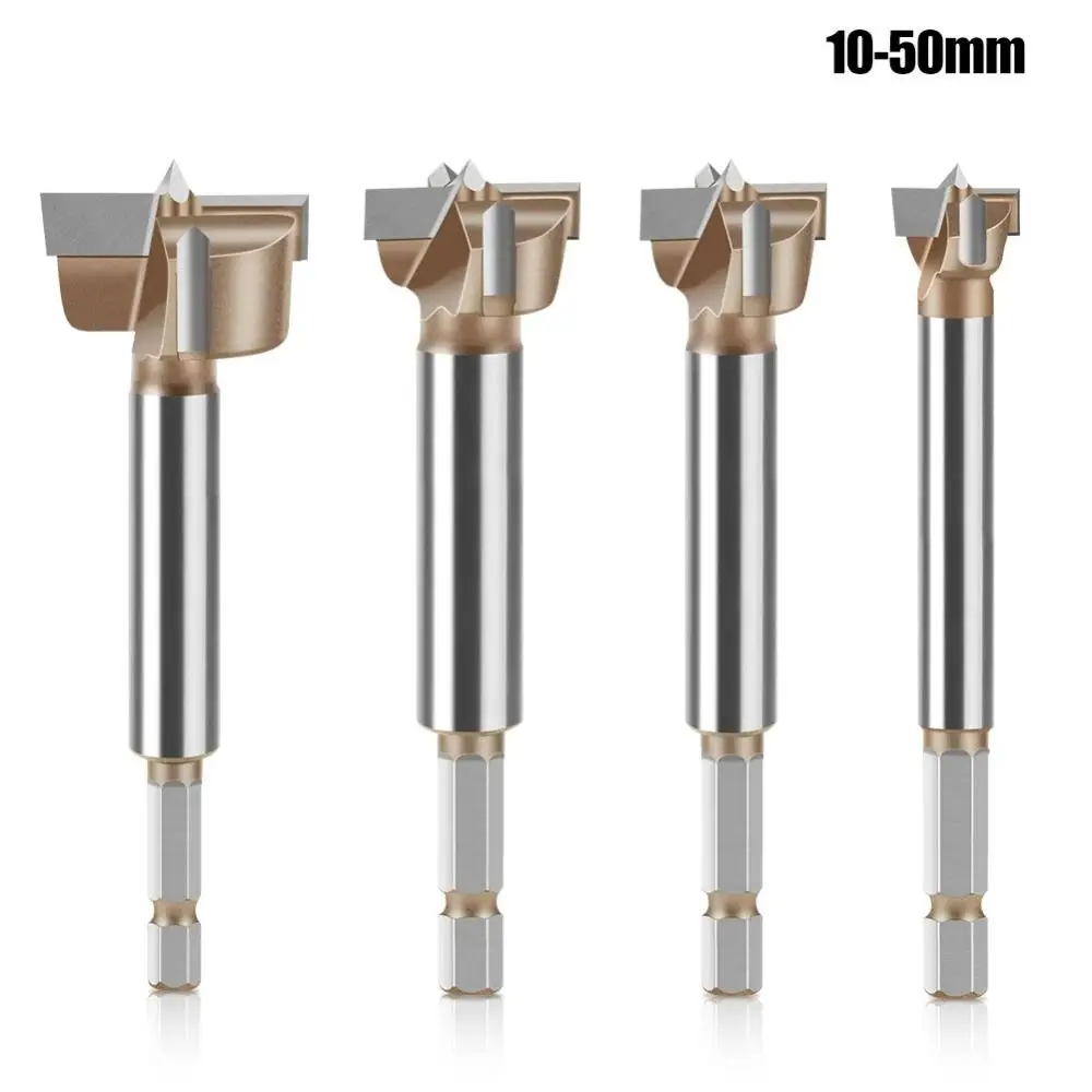 10-50mm Hinge Boring Bit Three Teeth Double Edge Opener Expanding Drill Bit Durable Hexagon Handle Hole Opener Tool 1/4in Shank