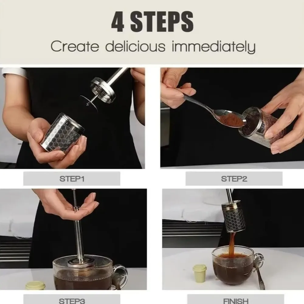 New Press Tea and Coffee Infuser Extra Fine Mesh Extended Handle Coffee Filter Press Plunger Tea Filter Screen Outdoor Brewing