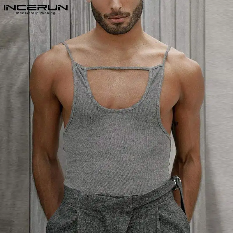 INCERUN Tops 2022 American Style New Men\'s Sexy Leisure Vests Casual Streetwear Tank Tops Male Solid Comfortable Waistcoat S-5XL