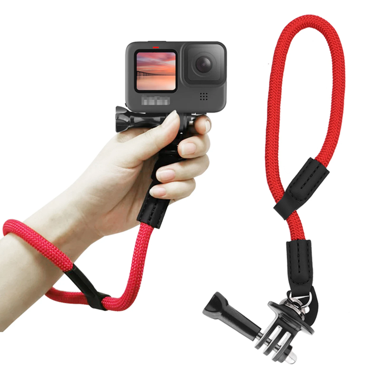 Gosear-gopro hero 9アクションカメラ用の調整可能なナイロンハンドストラップ,1/4インチネジ付きリストバンドアダプター