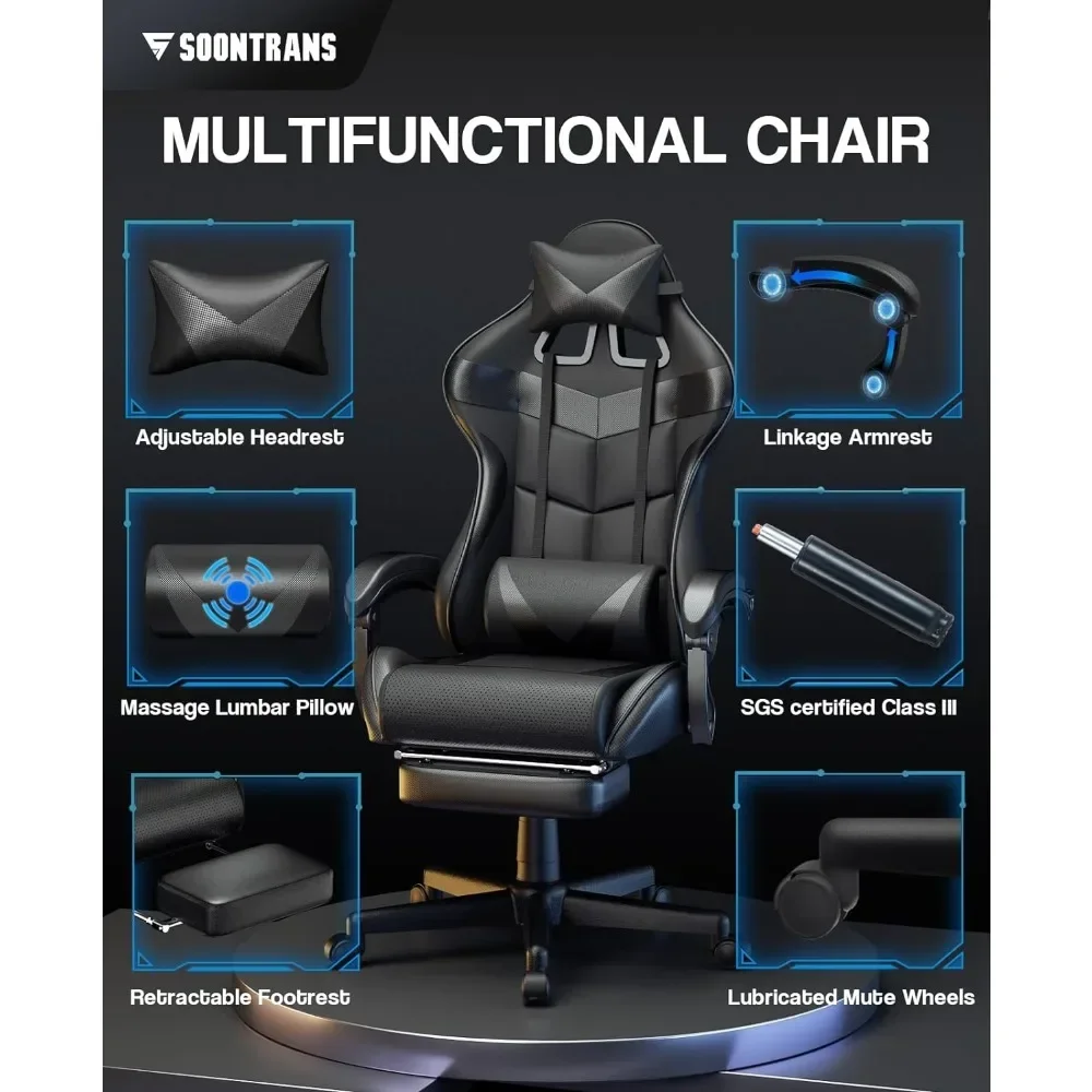 Computer Chair Office Ergonomic Gamer Chair Black Gaming Chairs With Footrest Mobile Armchair Relaxing Backrest Reclining Wheels