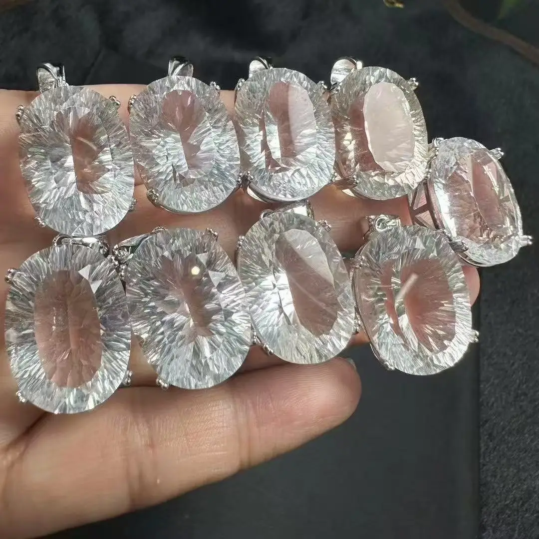 

Unit One Piece 925 Silver Inlay With Good Sale Natural Clear Quartz Crystal Healing Faceted Stone Pendant For Gift