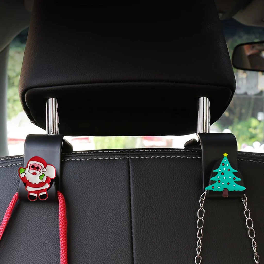 Christmas Car Hook Seat Back Storage Hanger Santa Claus Christmas Tree Cartoon Cute Lovely Festival Car Interior Accessories