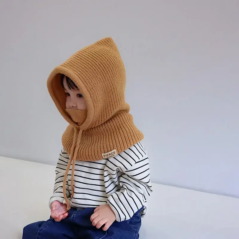 Suéter de invierno para niñas, sombrero de Color sólido para niños, bufanda, sombrero todo en uno, pasamontañas, Jersey de punto para niño, gorros