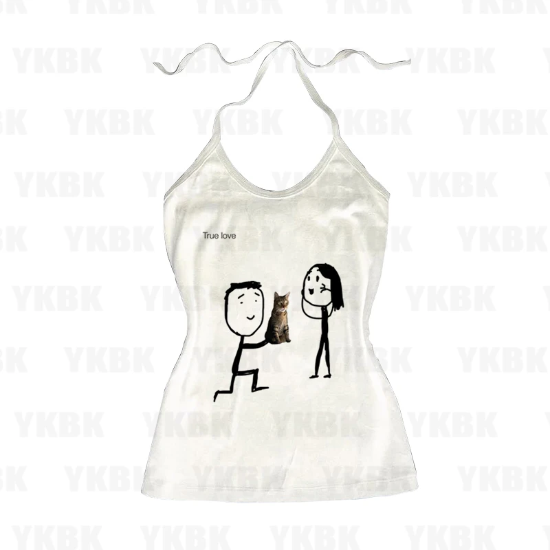 Print Long Sleeve Tank Top T Shirt Y2K Casual Kitty Women Baby Cute Punk Crop Top Harajuku Fashion Vest Tee 90s Street Outfits