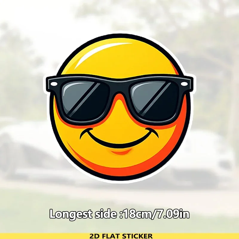 1PC 선글라스를 쓴 멋진 웃는 얼굴 2D 플랫 데칼-자동차 노트북용 방수 생생한 스티커-개인화를 위한 재미있는 트렌디 스타일