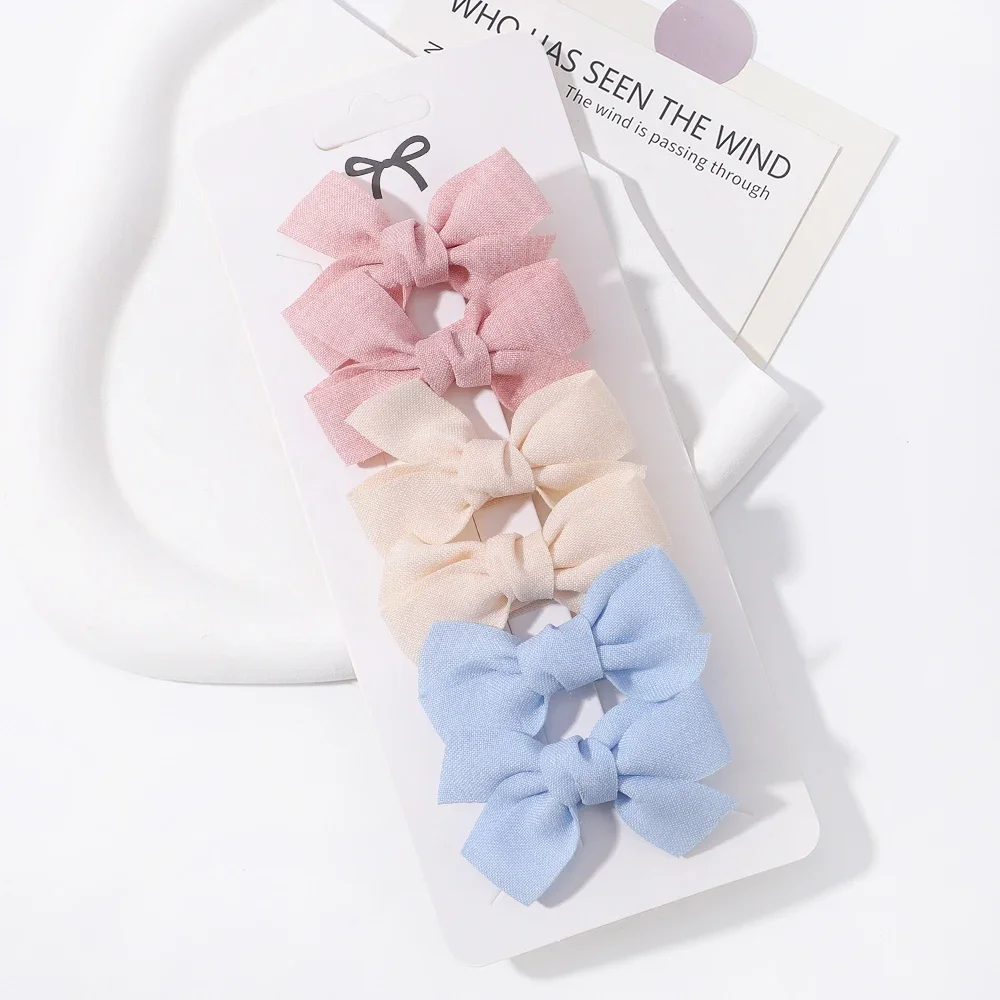 6pcs/set Mini Hair Bows Clip for Girl Fresh Solid Color Bowknot Hair Pins Sweet Child Boutique Handmade Hair Clips Accessories