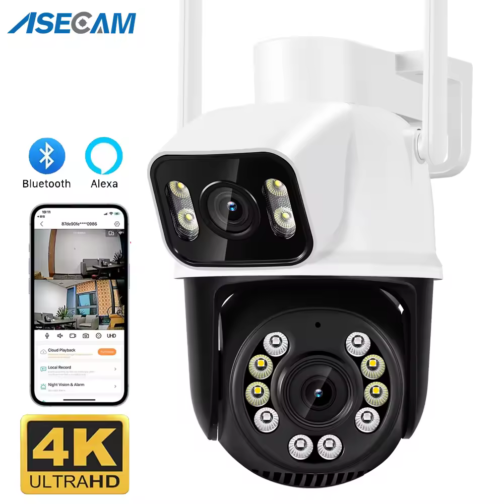 4K 8MP camera surveillance exterieur sans fil,ICSee avec suivi automatique, objectif pour touristes, écran AI, poignées humaines, wifi PTZ nouveau