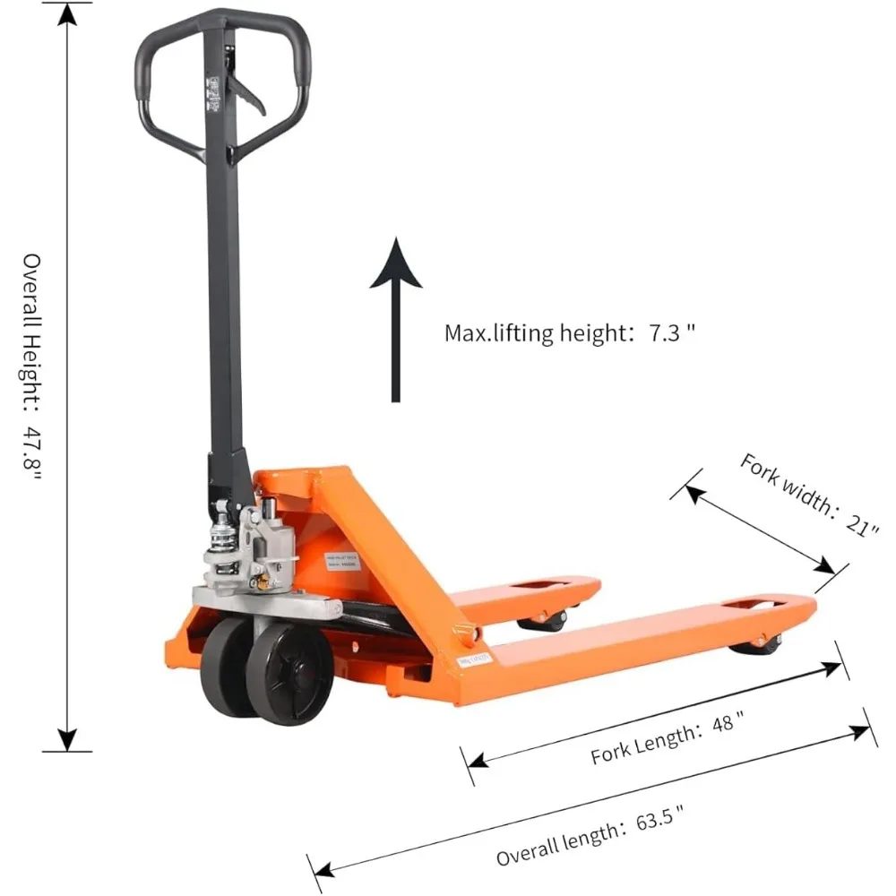 Tory Carrier Pallet Jack 5500 Lb. Capacidad, transpaleta manual, 21 x 48 horquillas, camiones manuales de servicio estándar