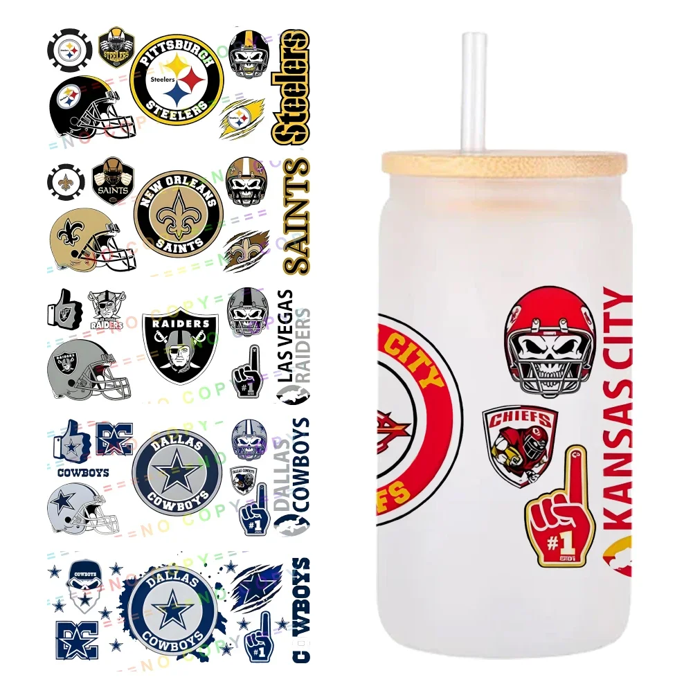 Sports Football UV DTF 16oz Libbey Cup Wraps Iron On Transfer For Glass Stickers Waterproof