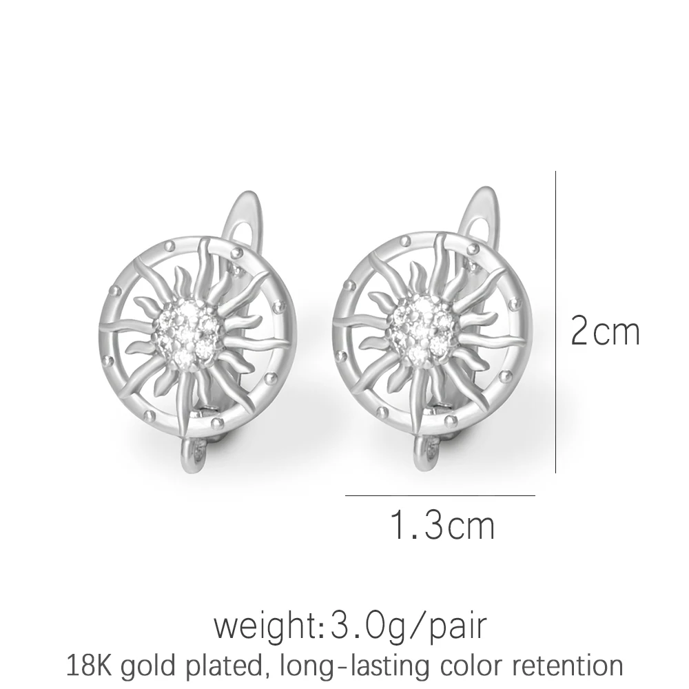 DARENLI 1 Pair 18K Gold/Rhodium Plated Sun Shape Earring Hooks With Zircon DIY Jewelry Making Materials Accessories Wholesale