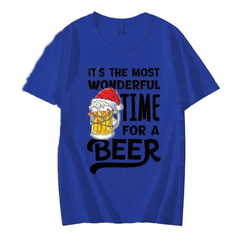 It\'s The Most Wonderful Time for A Beer Shirt Men T-Shirt Christmas Beer Print Tops Women Short Sleeve Oversize Men Brand Tees