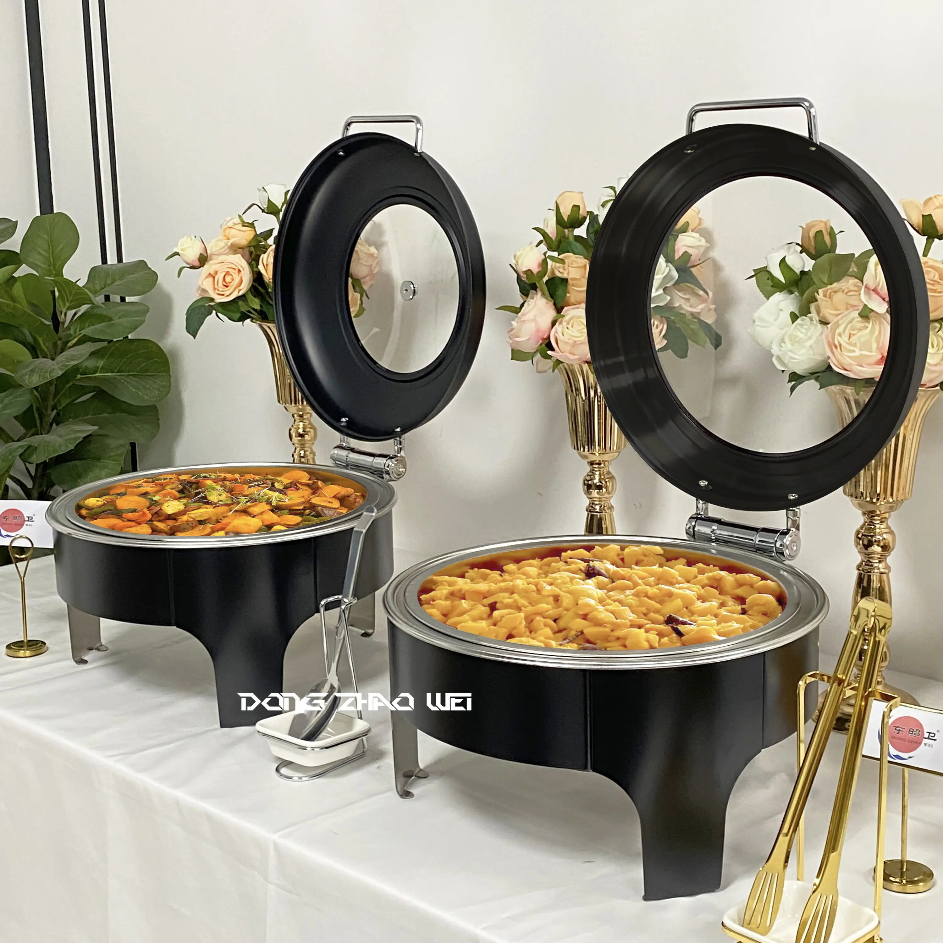 Wedding banquet 6L self-service hot pot stainless steel dining food warmer commercial gold hot pot