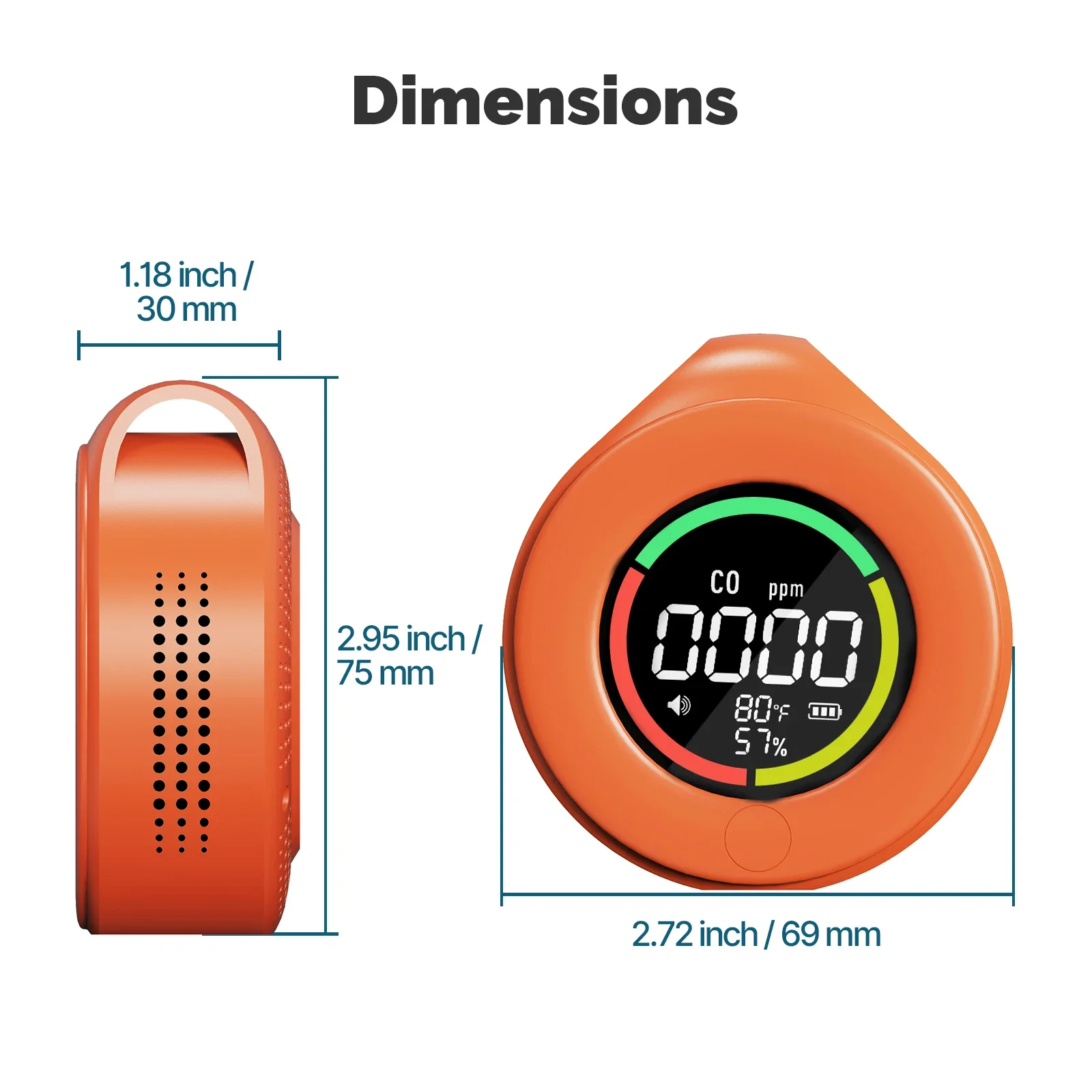 MOES Mini Carbon Monoxide Detector Travel 3-in-1 Portable Temp/Humi/CO Meter with Magnetic Suction 120 Hour Standby Chargeable