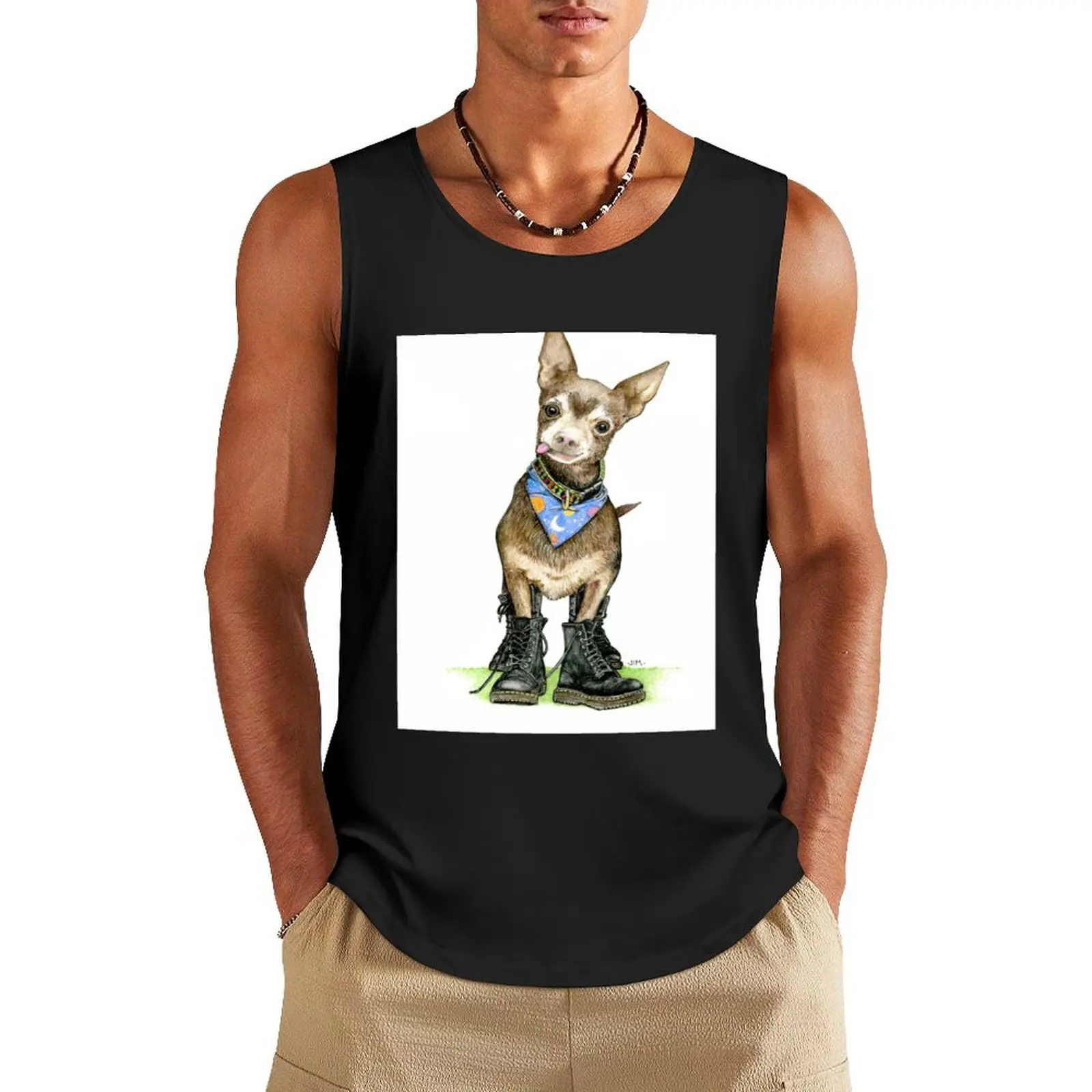 

Chihuahua in Boots Tank Top man vest Men gym sportswear Men's summer vest sleeveless man shirts