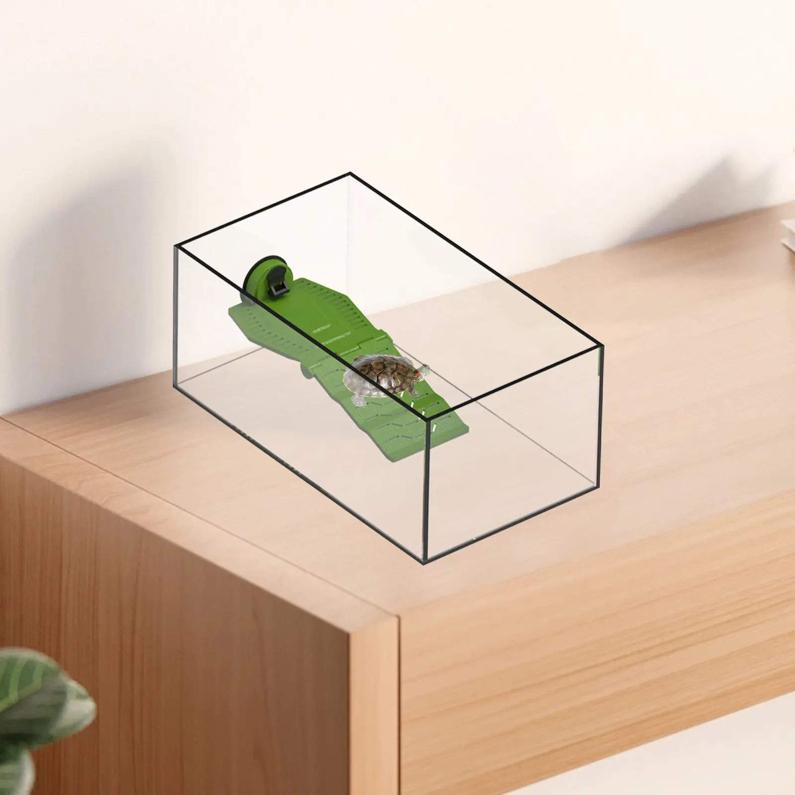 Aquatic Turtle Basking Platform with Textured Folding Ladder and Non-Slip Sunbathing Resting Area
