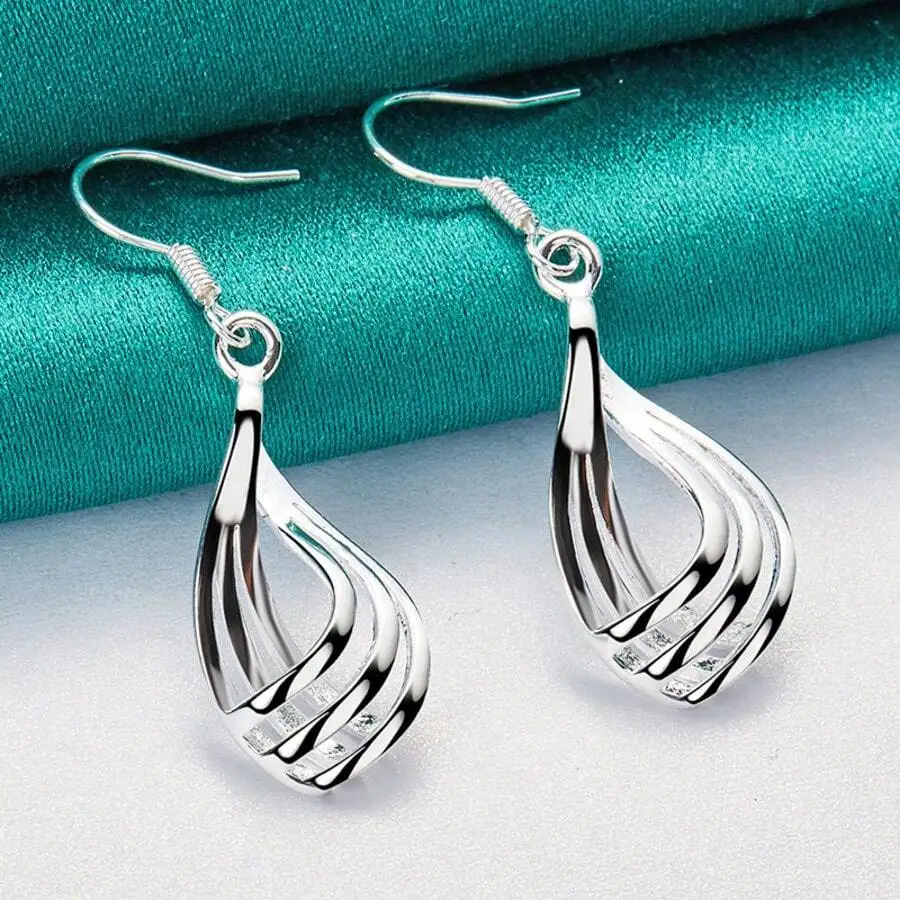 Pendientes chapados en plata de ley 925, joyería de moda, elegantes pendientes de lágrima con línea ondulada retorcida para mujer, tendencia