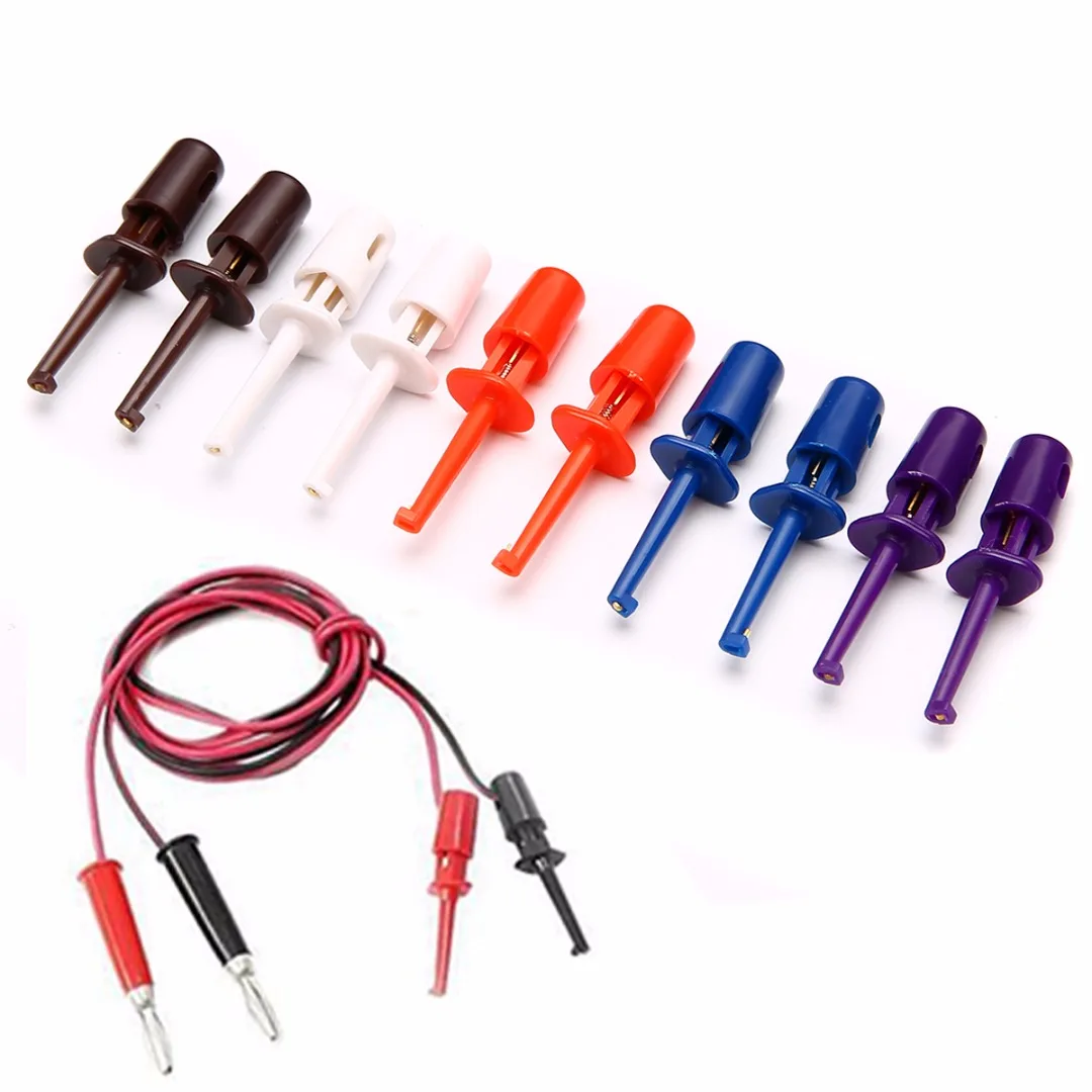 10pcs 1.57'' Multimeter Wire Lead Single Test Hook Clip Electronic Mini Test Probe Set For Test Tools