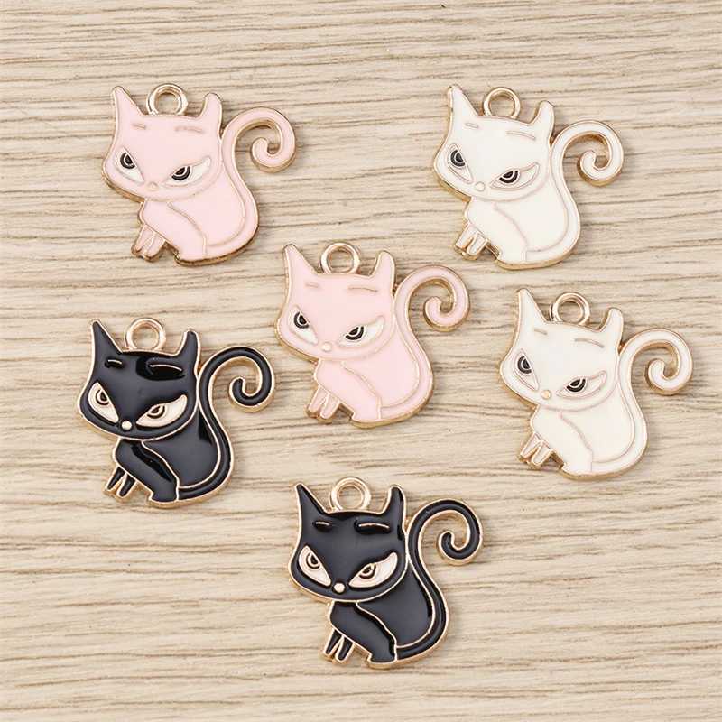 10 Stück 20x20mm Cartoon-Tier-Charms, Emaille-Katzen-Anhänger für Halsketten, Ohrringe, DIY-Handwerk, Schmuckzubehör ﻿ – Detail 6