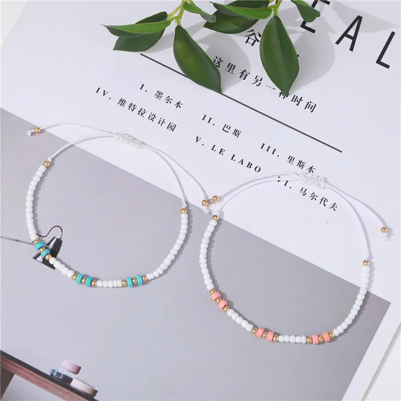 12Pcs/set Rice Beads Beaded Braided Bracelet Set Summer Handmade Adjustable White Rope Chain Women Child Wristband Jewelry Gifts