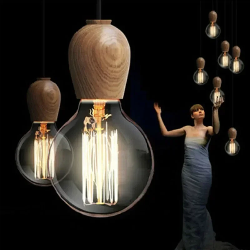 

Nordic wood pendant lamps 220v loft light fixtures retro pendant lights hanglamp edison vintage industrial lighting