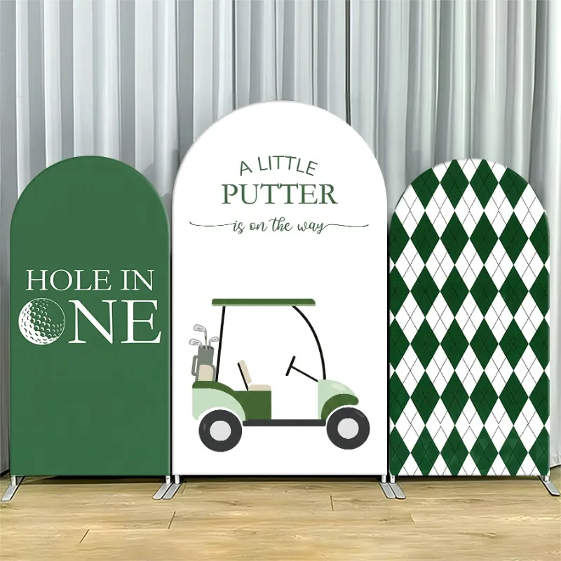 

Arch Backdrop Cover Single Side Golf Green White Diamond Hole One Little Putter Party Decoration Photo Booth Background Event