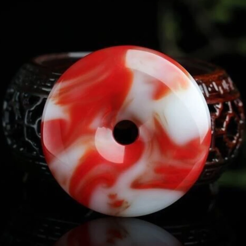 Colorful jade, white, red, gold thread, jade, chicken blood stone, safety buckle pendant, men's and women's neck ornament