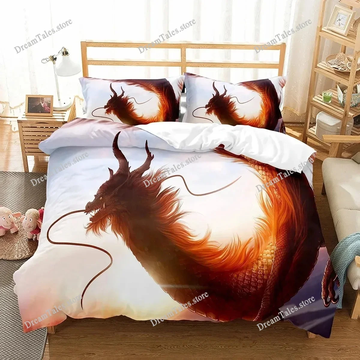 Cartoon Dragon Duvet Cover Set Fly Dragon Wild Animal Comforter Cover for Kids Boys Men Bedding Set Lightweight Soft Quilt Cover