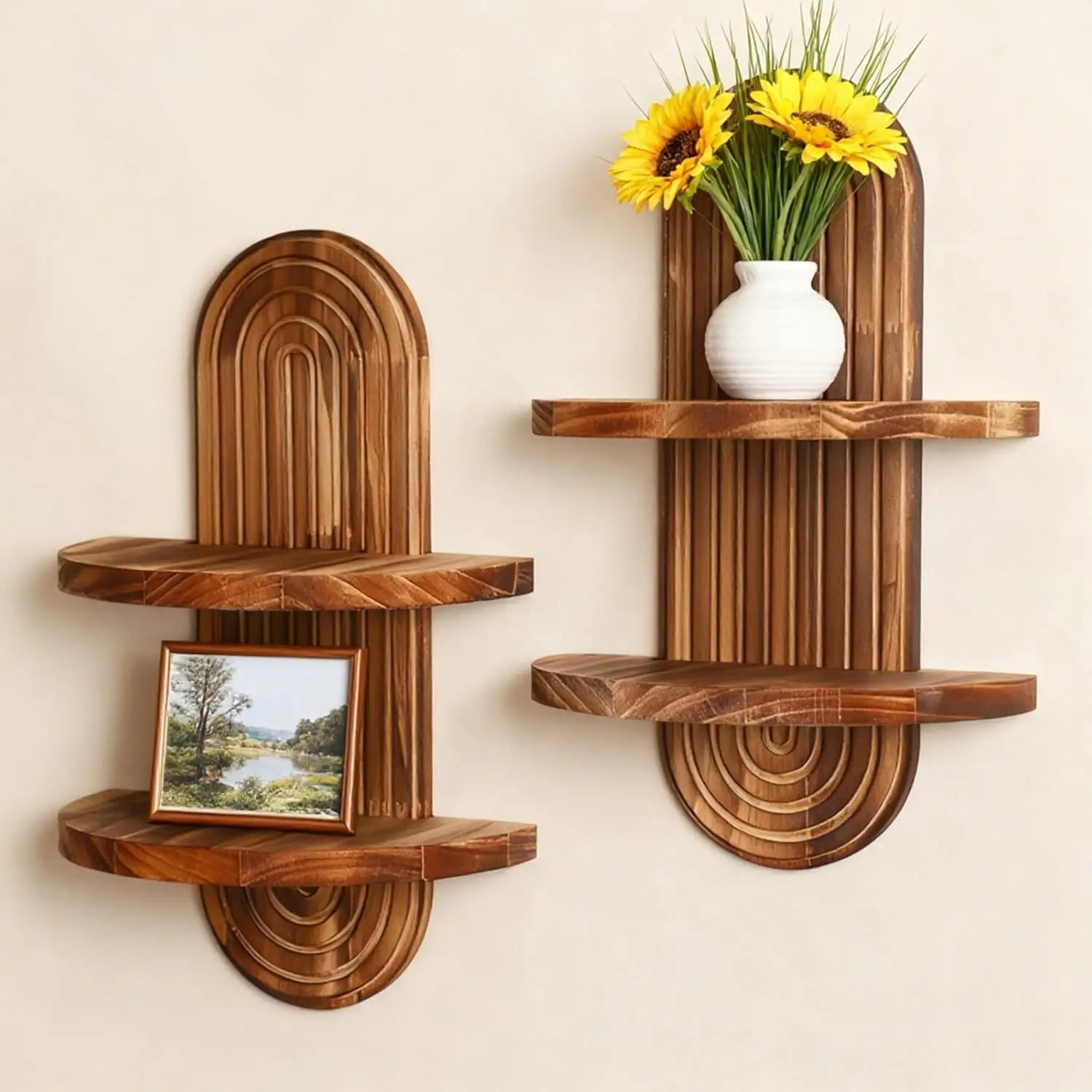 Wood Floating Shelves, Multi-functional Wall-mounted Storage Rack, Suitable for Decoration in Bathrooms, Bedrooms, Kitchens, Living Rooms and Laundry Rooms, Utility Racks