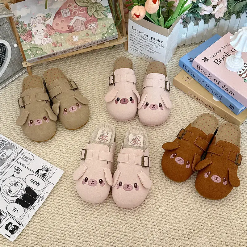 

Japanese Sweet Cute Sweet Cartoon Rabbit Platform Shoes Hairless Soft Girl Indoor Round Head Fashion Versatile Slippers Women
