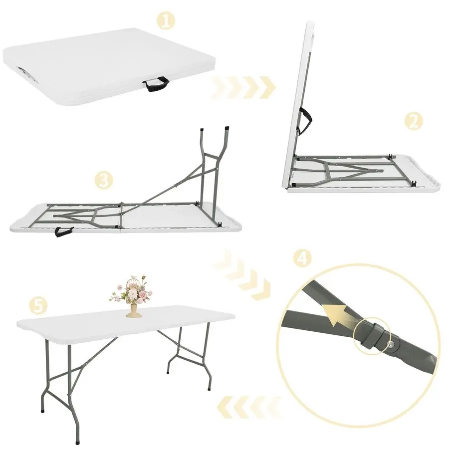 of 2 Folding Table 6 FT Lightweight Camping Table Portable Plastic Rectangular Outdoor Dining Table Steel Legs Fold Customizable