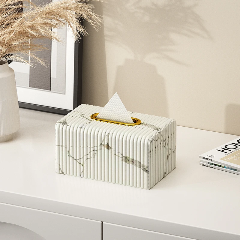 Leasyllife-Leather Tissue Box, Ink Painted Pattern Napkin Box, Elegant Home Luxury