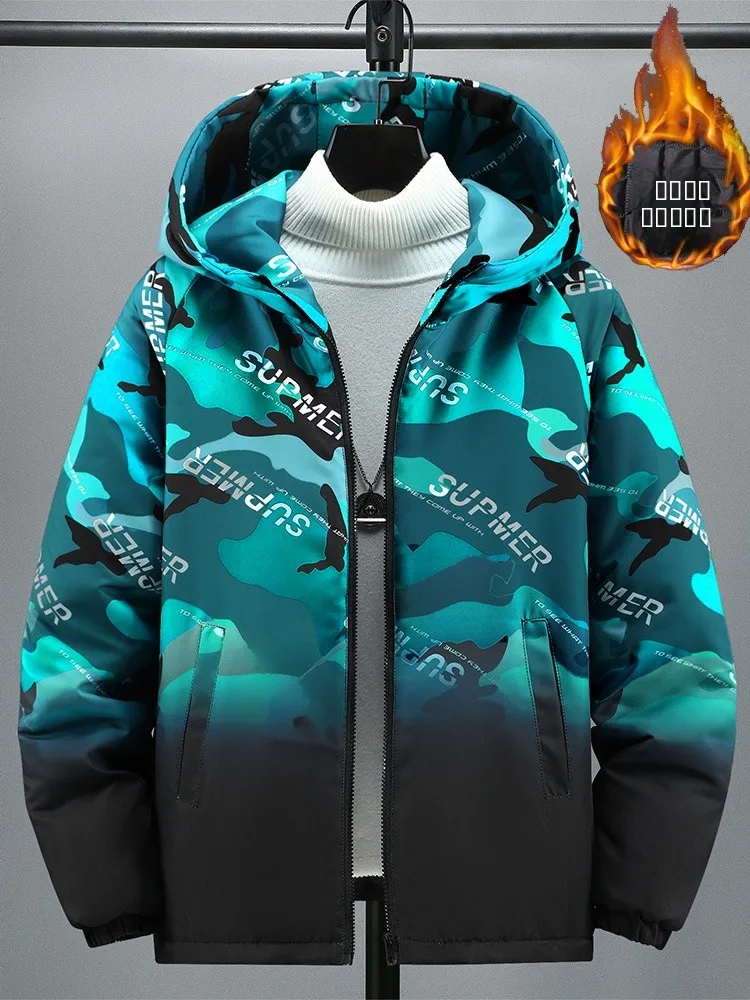 

Модная осенне-зимняя мужская хлопковая куртка с градиентным эффектом, теплая, с капюшоном, тонкая, стандартного кроя, повседневная, с длинными рукавами, на молнии